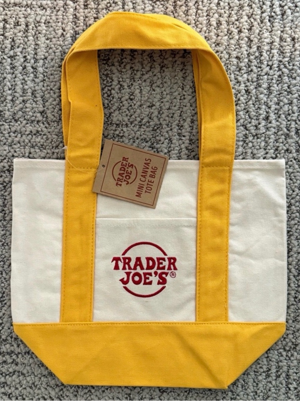 NWT Trader Joe's Yellow & Cream Mini Canvas Tote